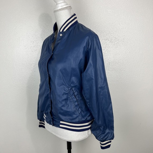 Vintage Changing Scene Jacket Women Large Blue White Varsity Button Up Juniors - Picture 2 of 15